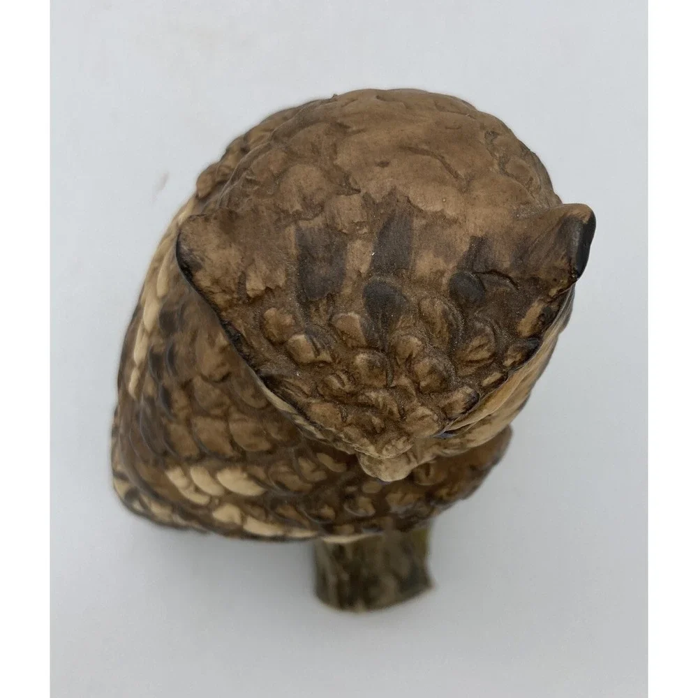 Vintage Japan Owl Sculpture Figurine Perched on a Log - 5.25